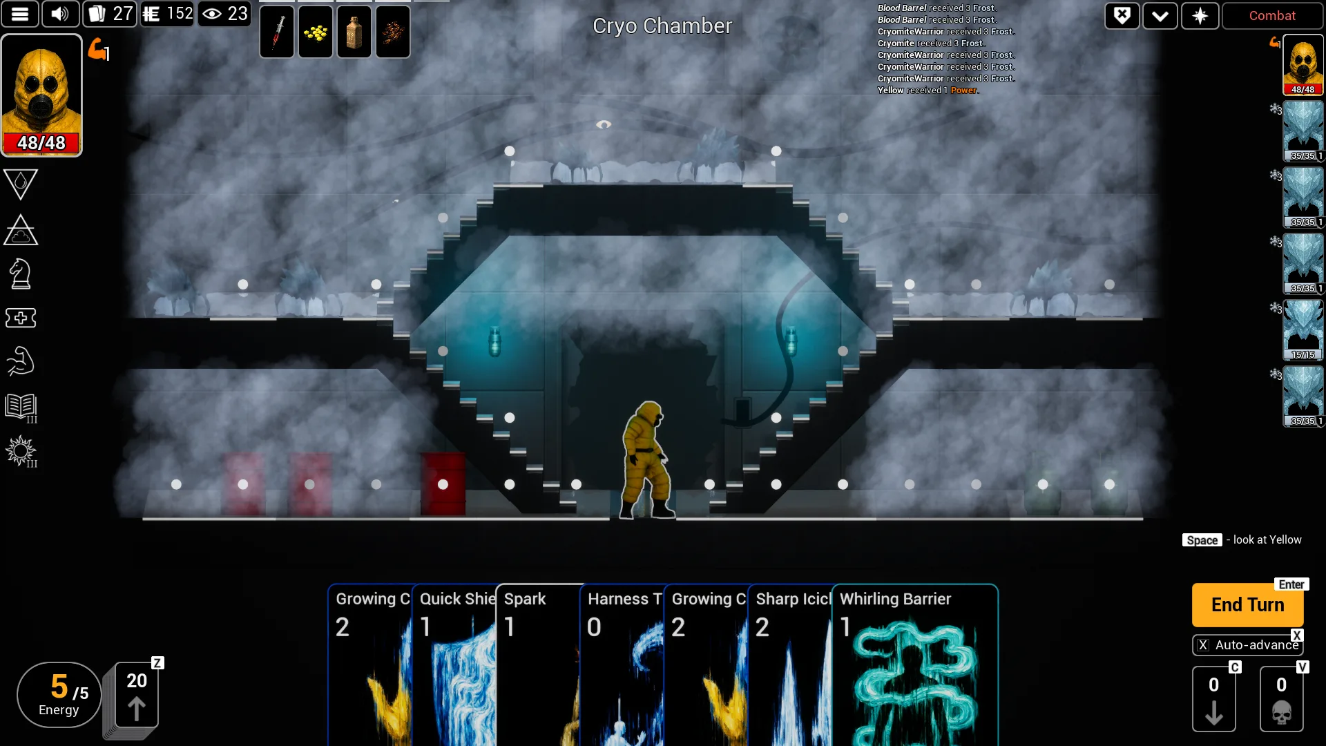 A frozen tactical battle inside the Cryo Chamber.